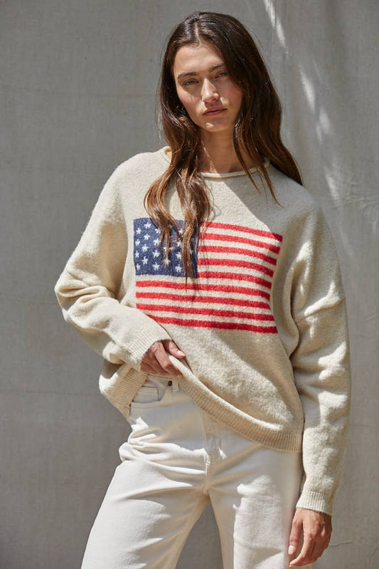 By Together - Knit Sweater American Flag Long Sleeve