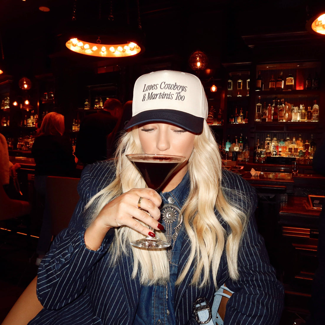 Loves Cowboys &amp; Martinis Too Embroidered Hat- Trendy Hat