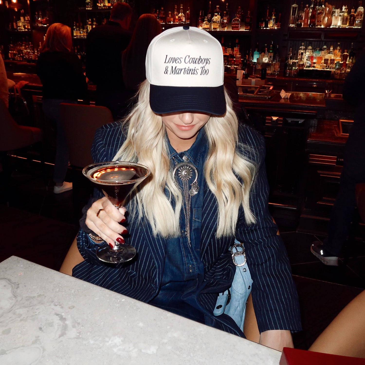 Loves Cowboys &amp; Martinis Too Embroidered Hat- Trendy Hat