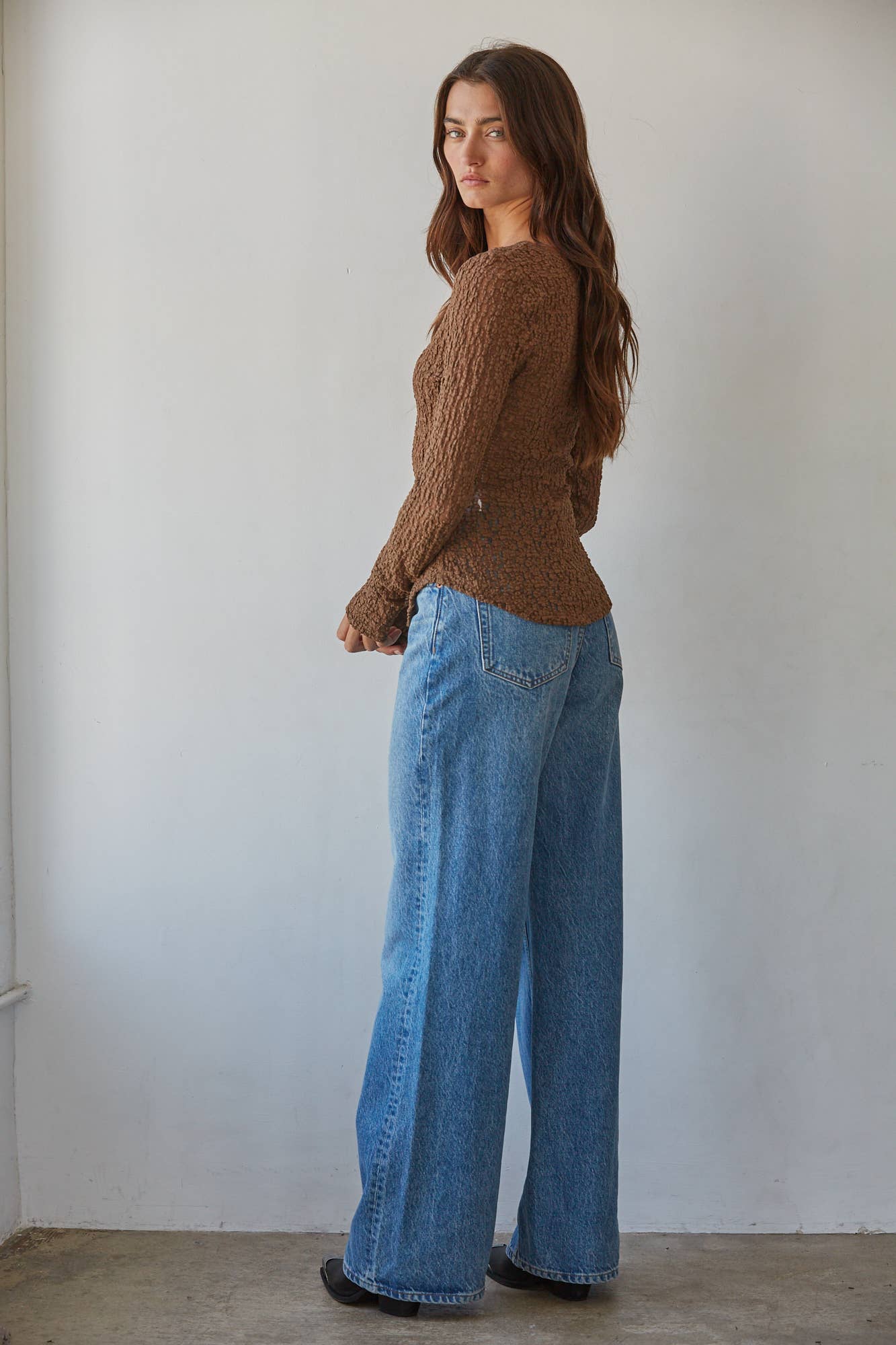 By Together  Woven Cotton Nylon Spandex Lace Button Down Top