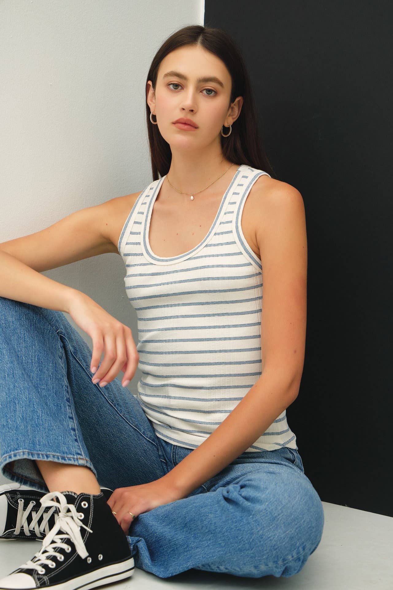 Be Cool - STRIPED RIBBED TANK TOP