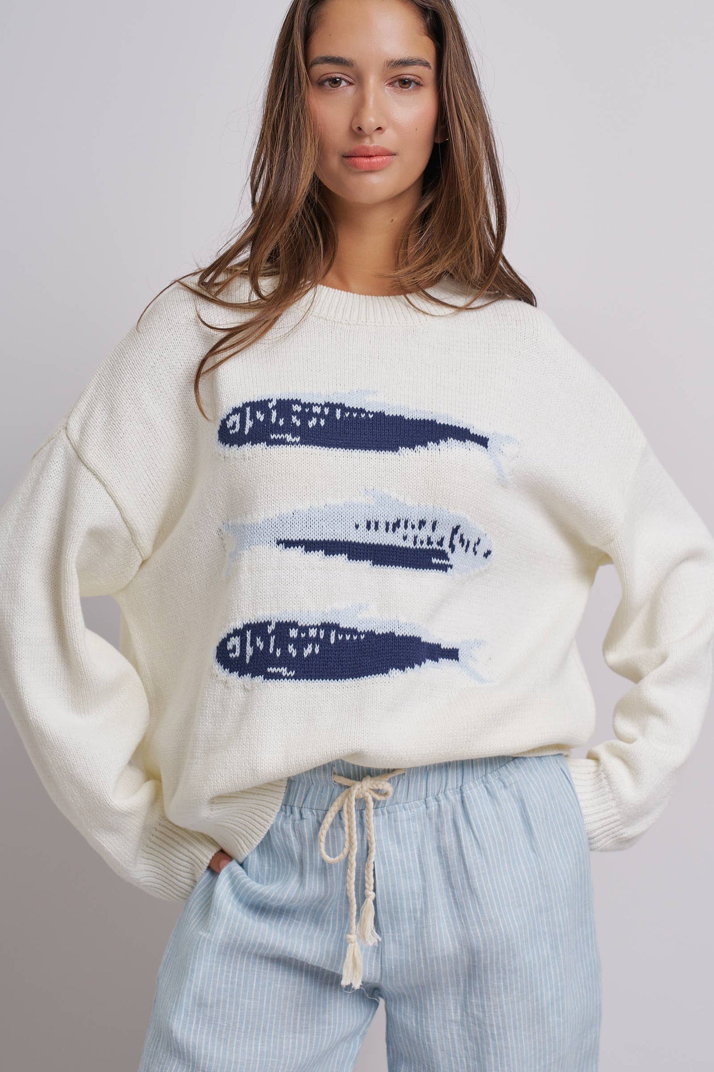 Urban Daizy - Graphic Oversized Drop-Shoulder Knit Sweater