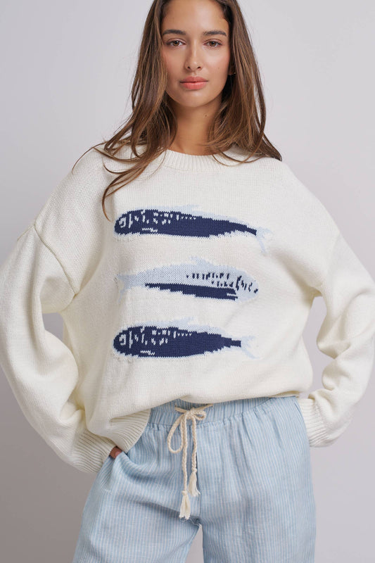 Urban Daizy - Graphic Oversized Drop-Shoulder Knit Sweater