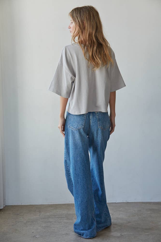 By Together -  Knit Cotton Crew Neck Drop Shoulder Short Sleeve Top