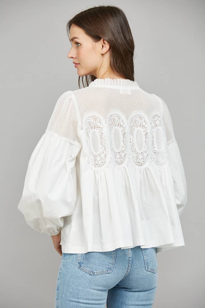FATE - Lace Applique Long Sleeve Blouse