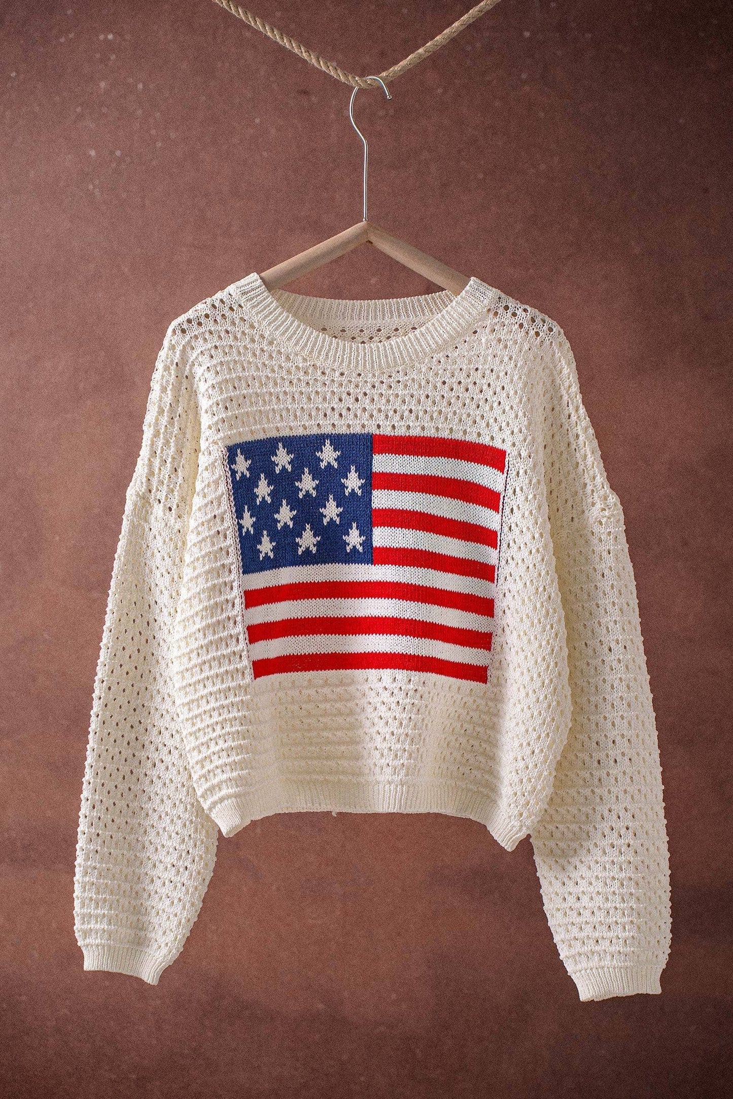 Urban Daizy - Patriotic American Flag Open Knit Sweater