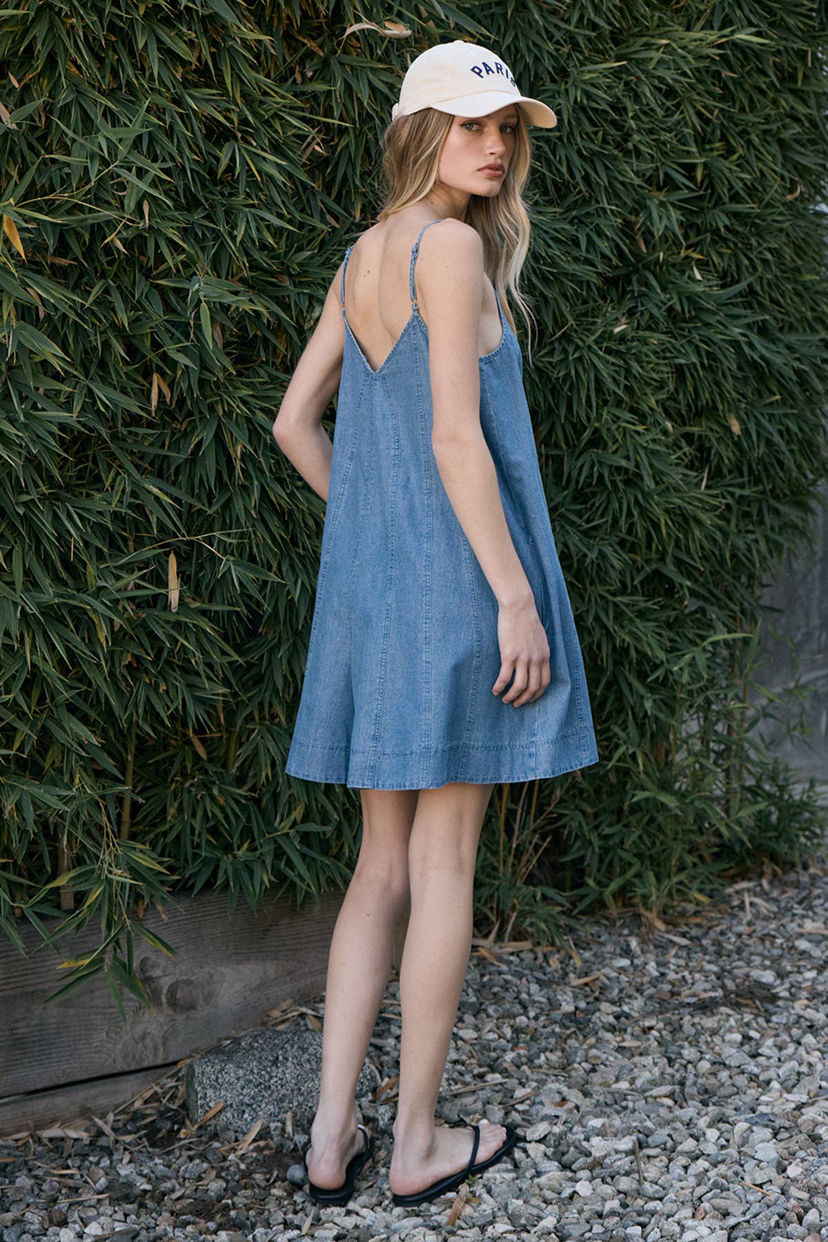 RAISONNEL - Flared Denim Cami Mini Romper
