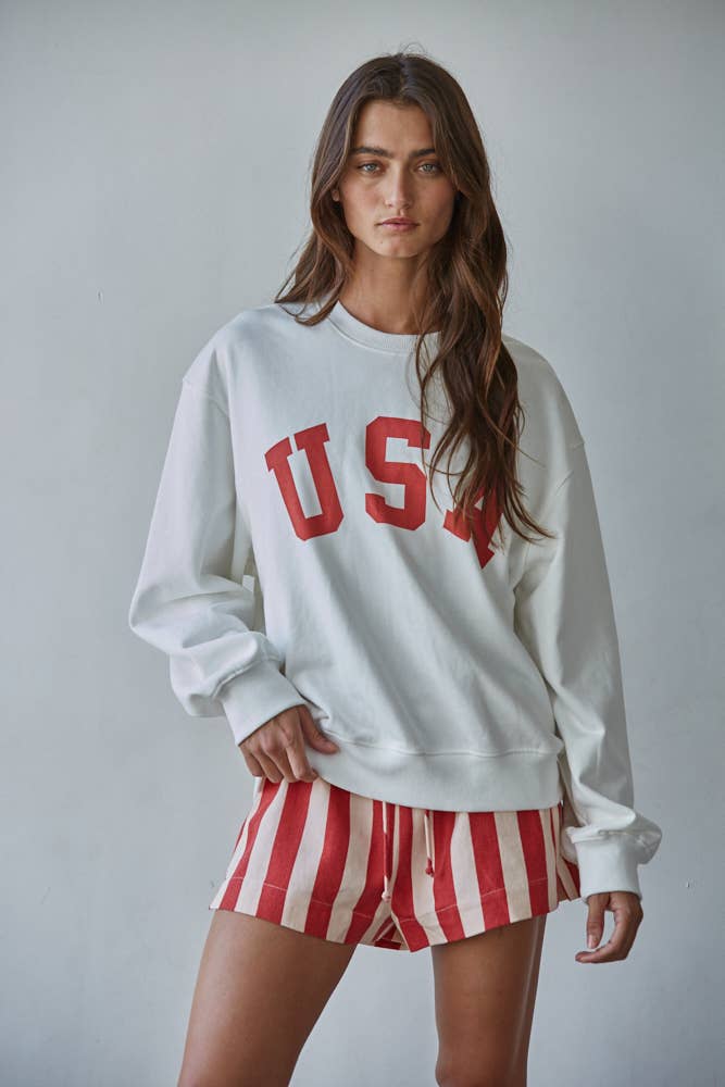 By Together -Knit Cotton Polyester French Terry Crew USA Pullover