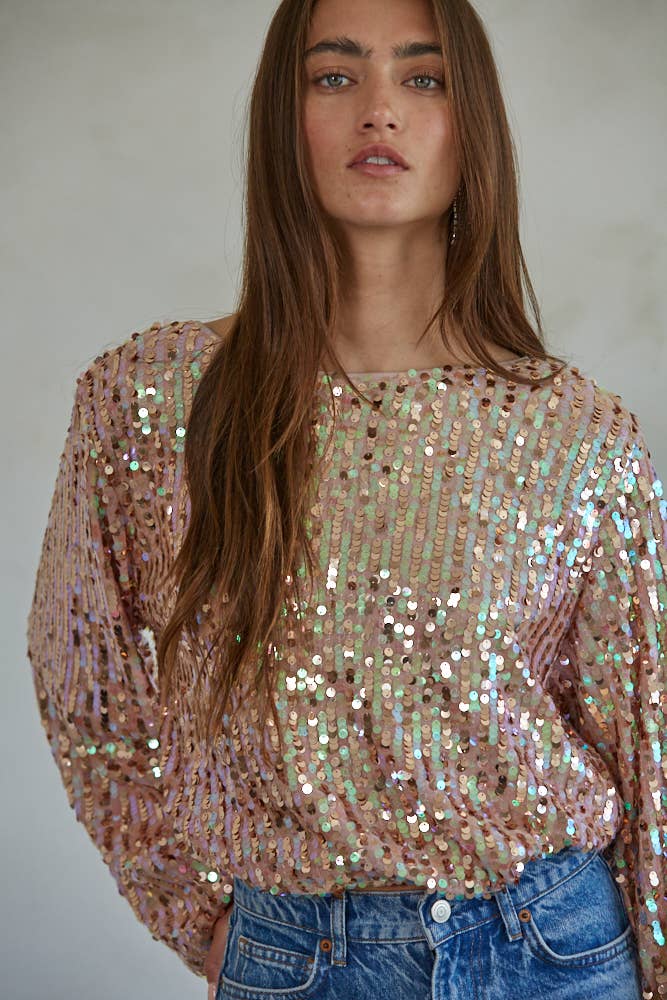 By Together -  Polyester Spandex Sequin Long Sleeve Top