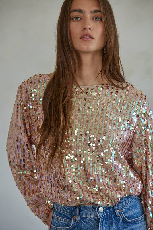 By Together -  Polyester Spandex Sequin Long Sleeve Top