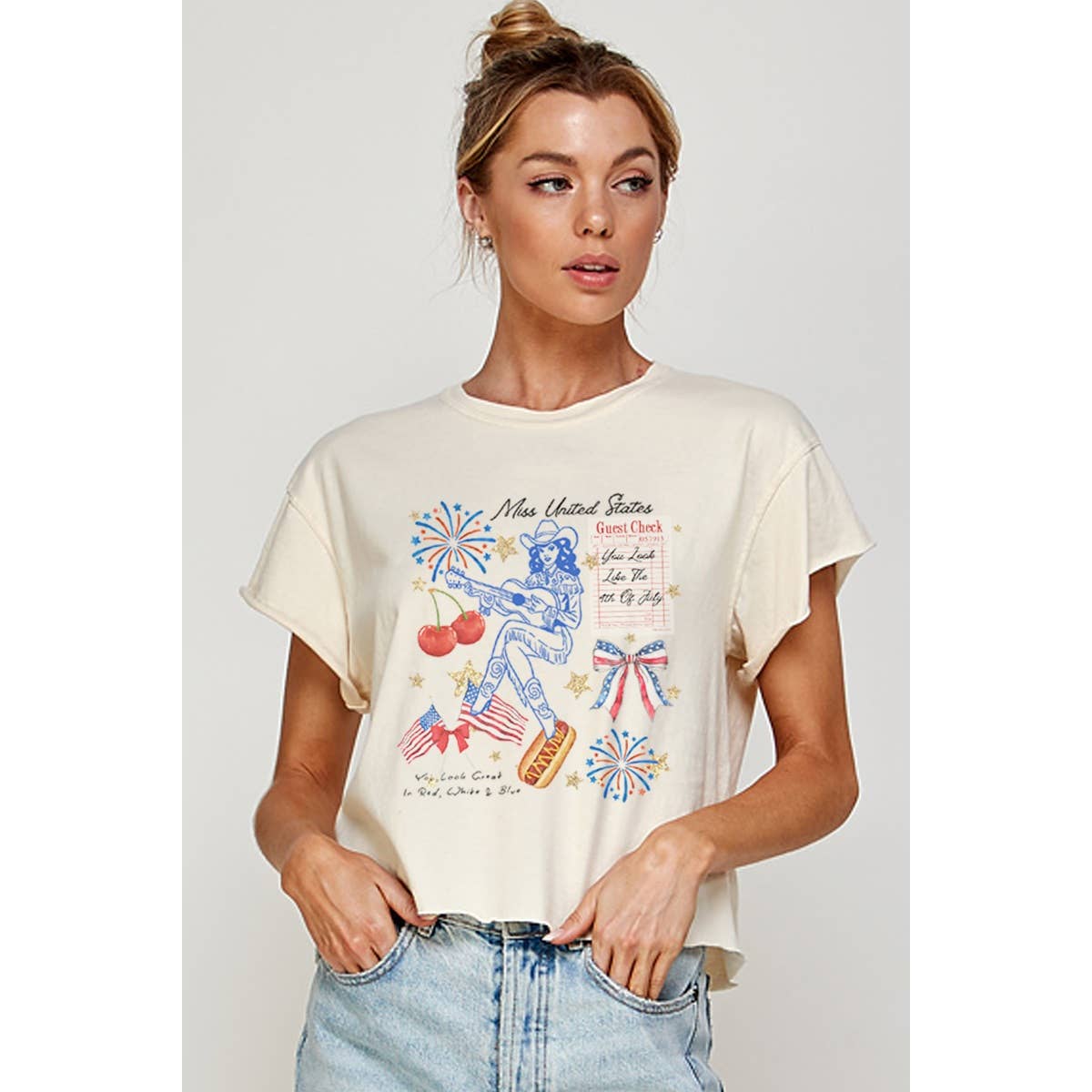 Illustrated Society - MISS UNITED STATE  VINTAGE GRAPHIC CROP TOP