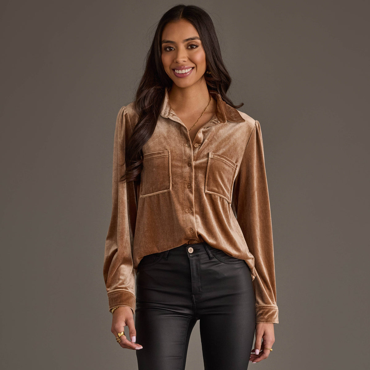Panache Apparel Co. - Tan Velvet Button Up