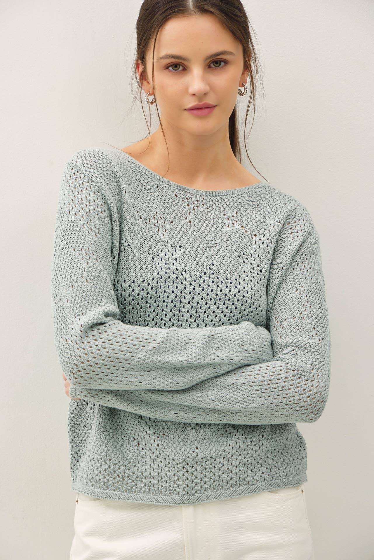 Be Cool - FLORAL PATTERN CROCHET SWEATER TOP