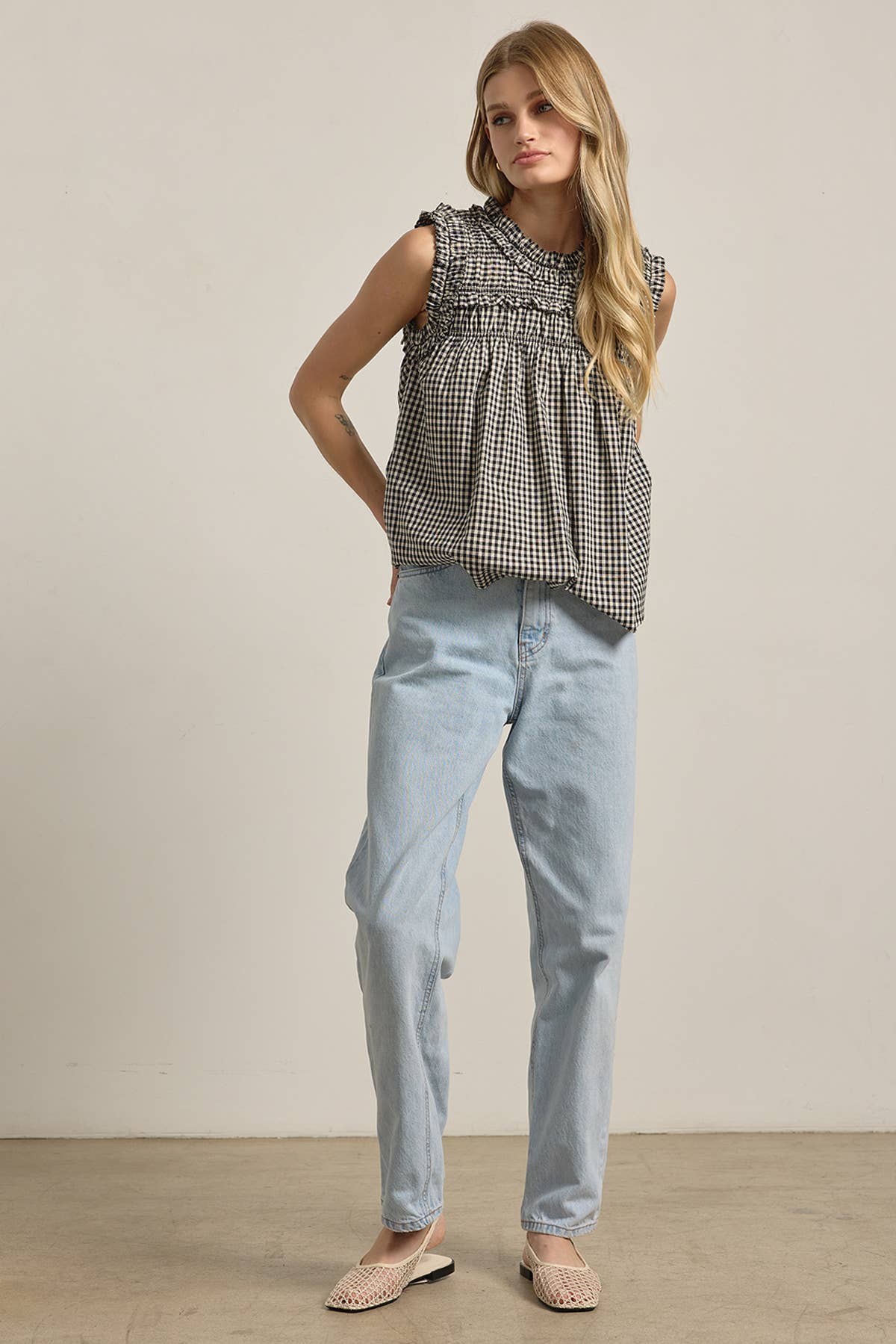 RAISONNEL - GINGHAM RUFFLE BLOUSE