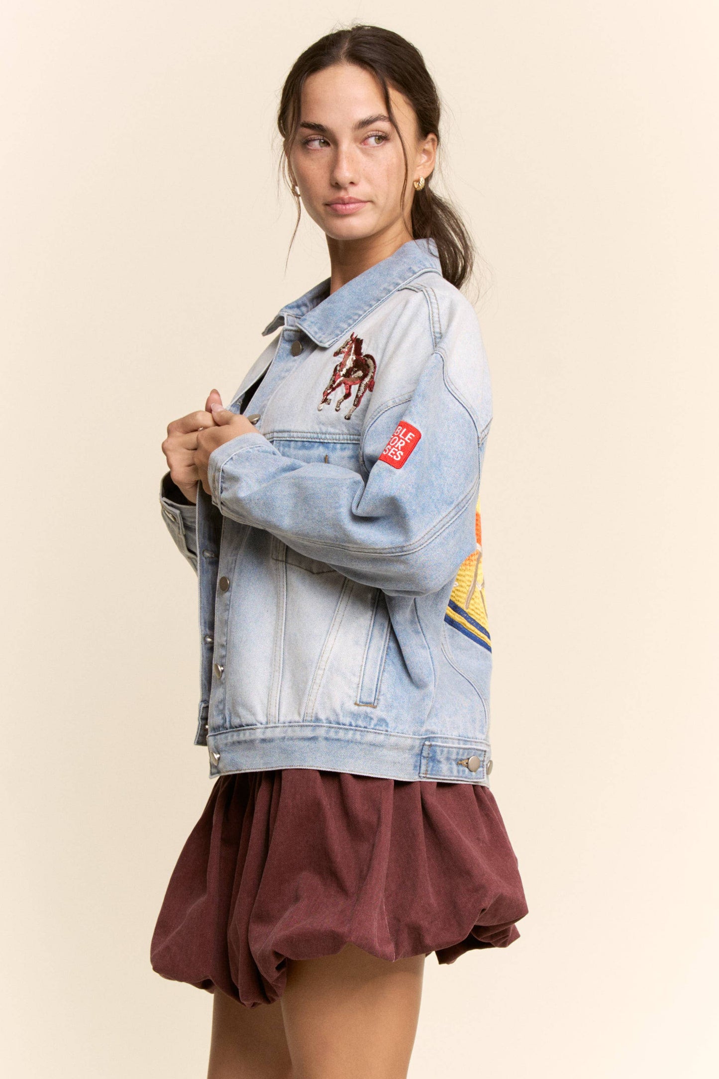 Davi & Dani - EMBROIDERED WESTERN DENIM TRUCKER JACKET
