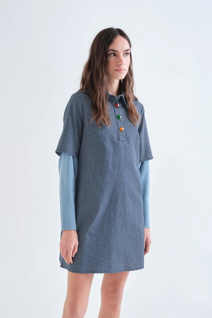 Compania Fantastică Short Striped Denim Dress