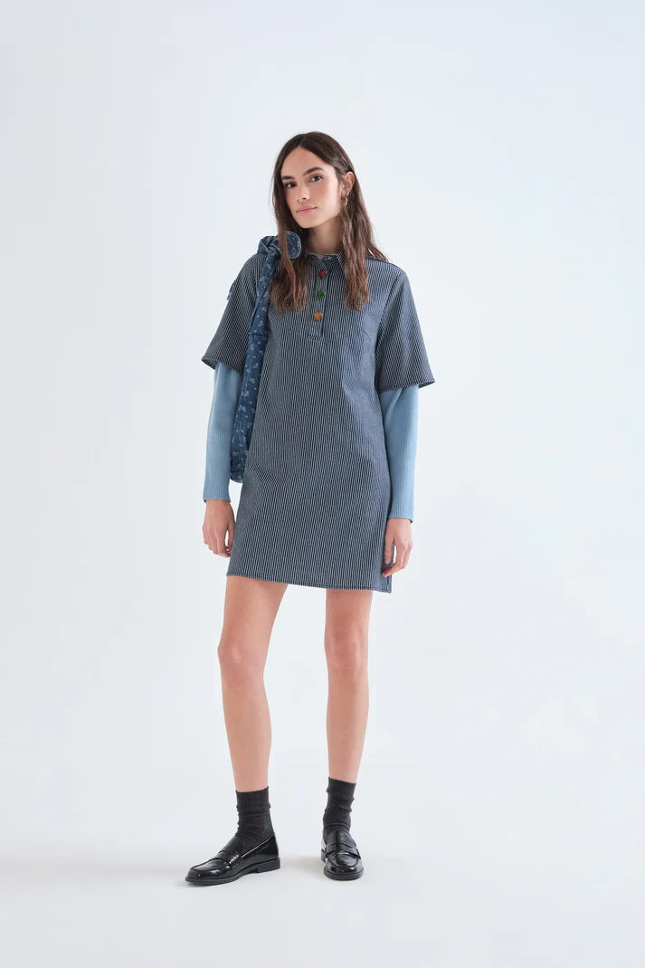 Compania Fantastică Short Striped Denim Dress