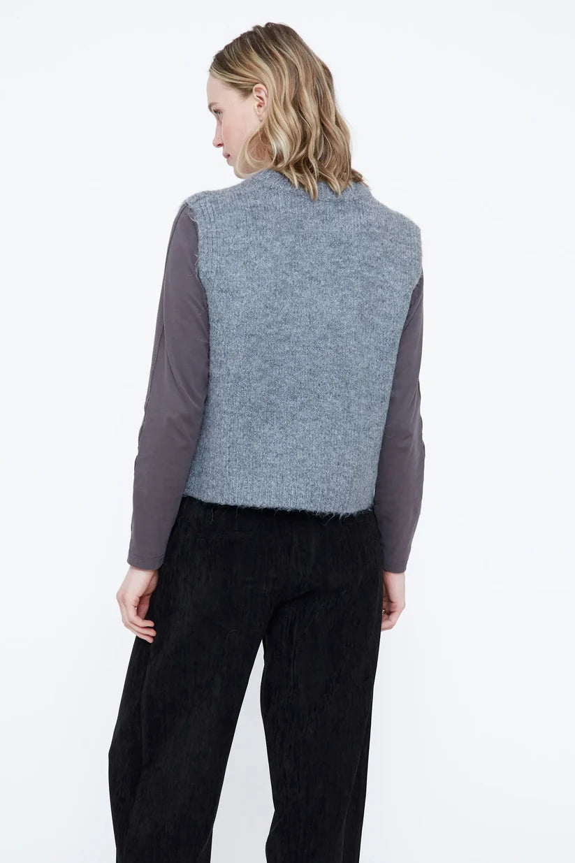 Wild Pony Grey Vest with Red Flower Embroidery