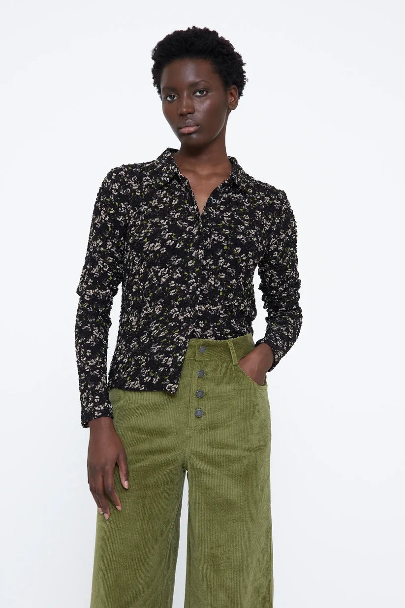 Wild Pony Bright Green Floral Print Shirt
