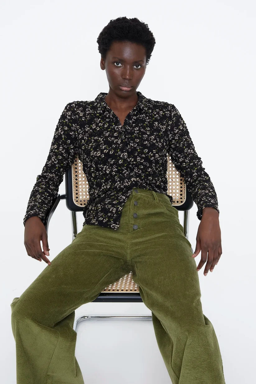 Wild Pony Bright Green Floral Print Shirt