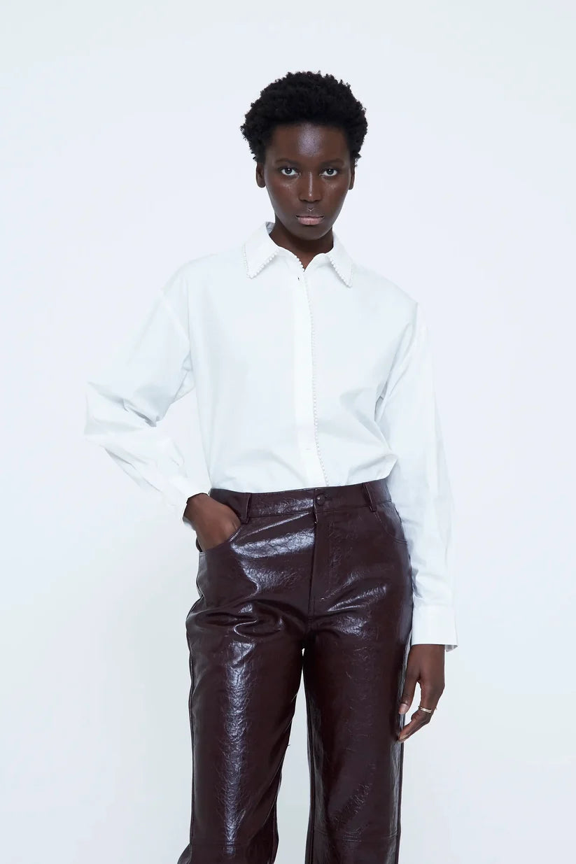 Wild Pony White Long Sleeve Shirt With Pearl Detail