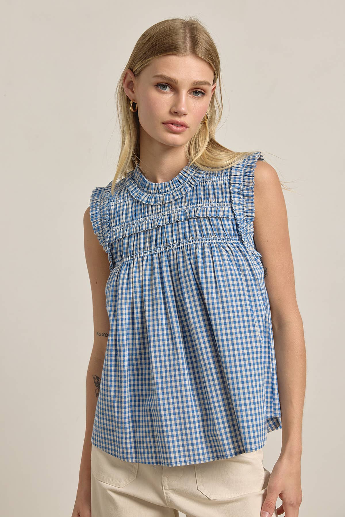 RAISONNEL - GINGHAM RUFFLE BLOUSE
