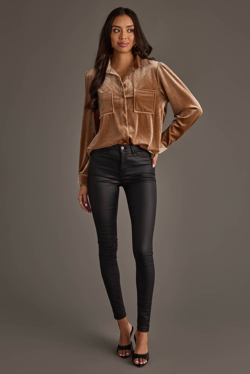 Panache Apparel Co. - Tan Velvet Button Up