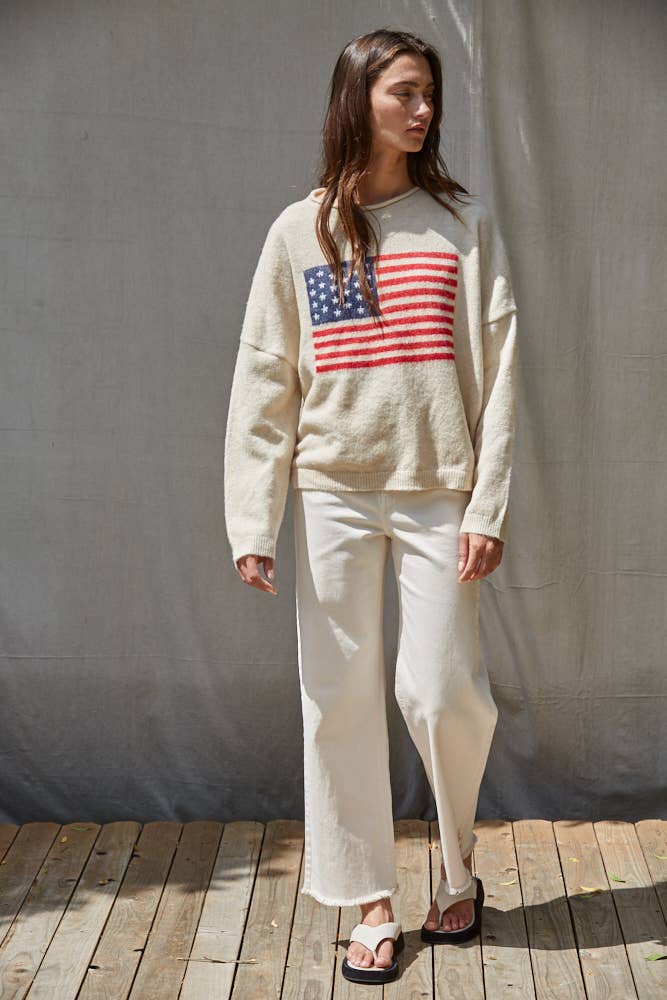 By Together - Knit Sweater American Flag Long Sleeve