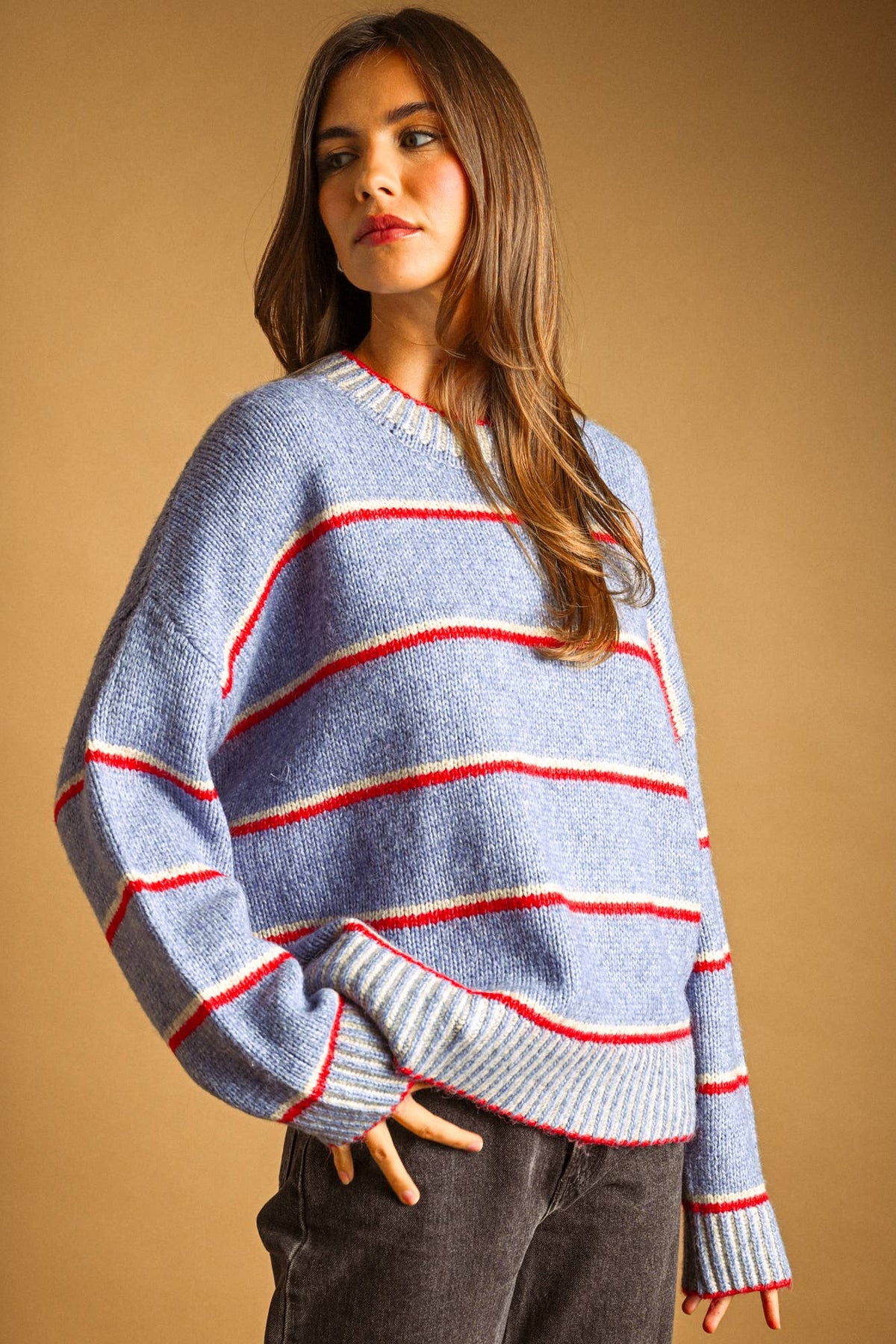 MIOU MUSE -   ROUND NECK LONG SLEEVE SWEATER TOP