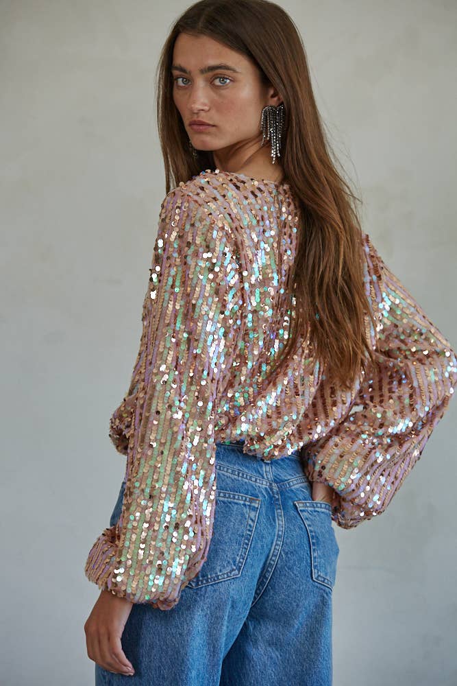 By Together -  Polyester Spandex Sequin Long Sleeve Top