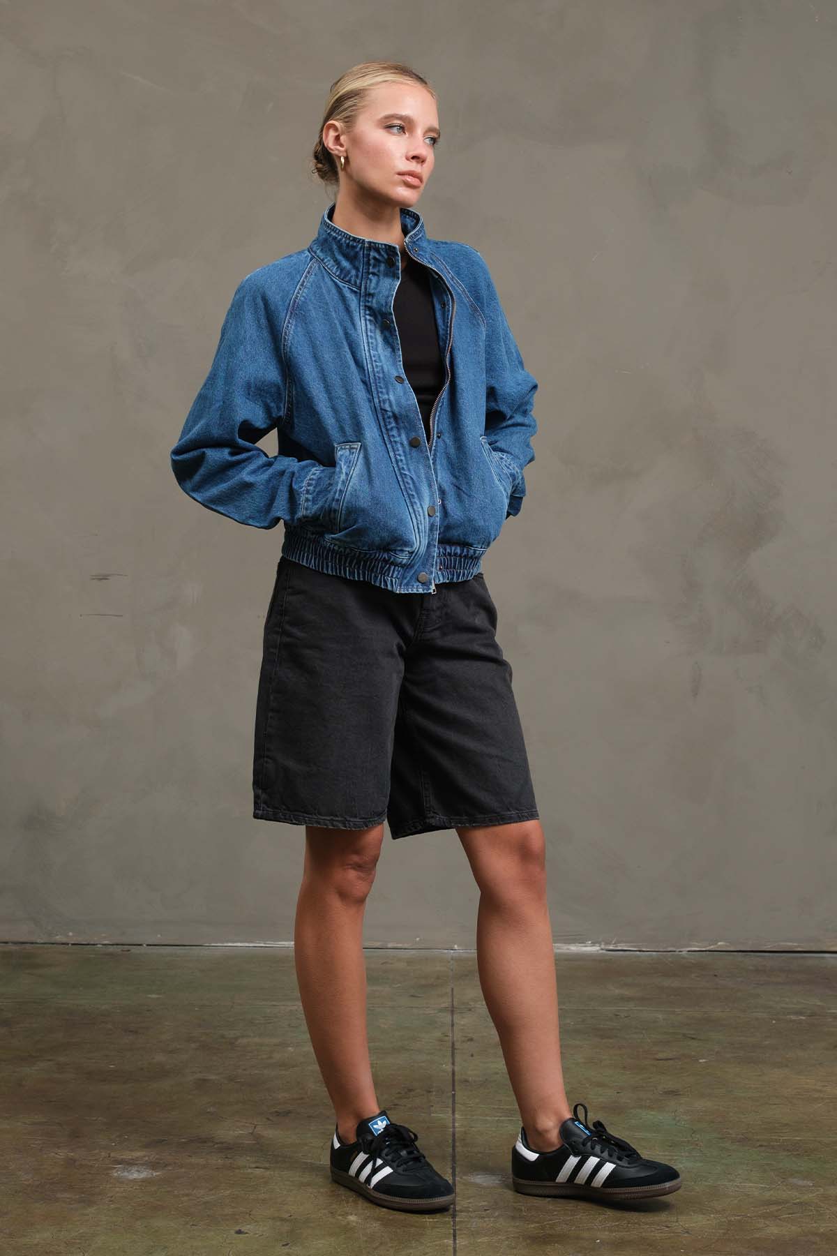 RAISONNEL - Washed Denim Bomber Jacket