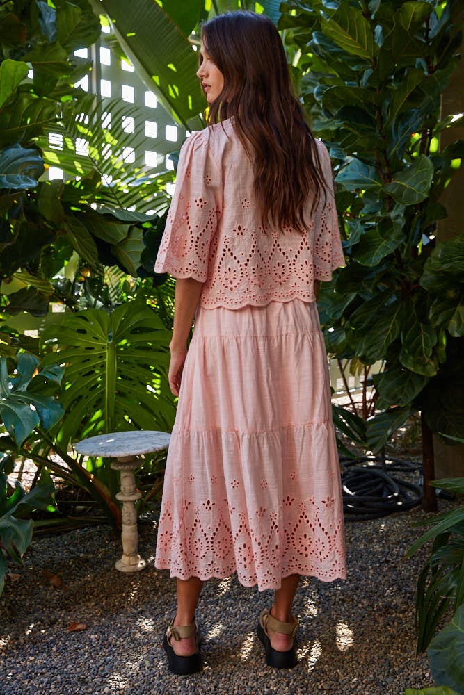 By Together - Woven Cotton Embroidered Waist Banded Ruffled Skirt