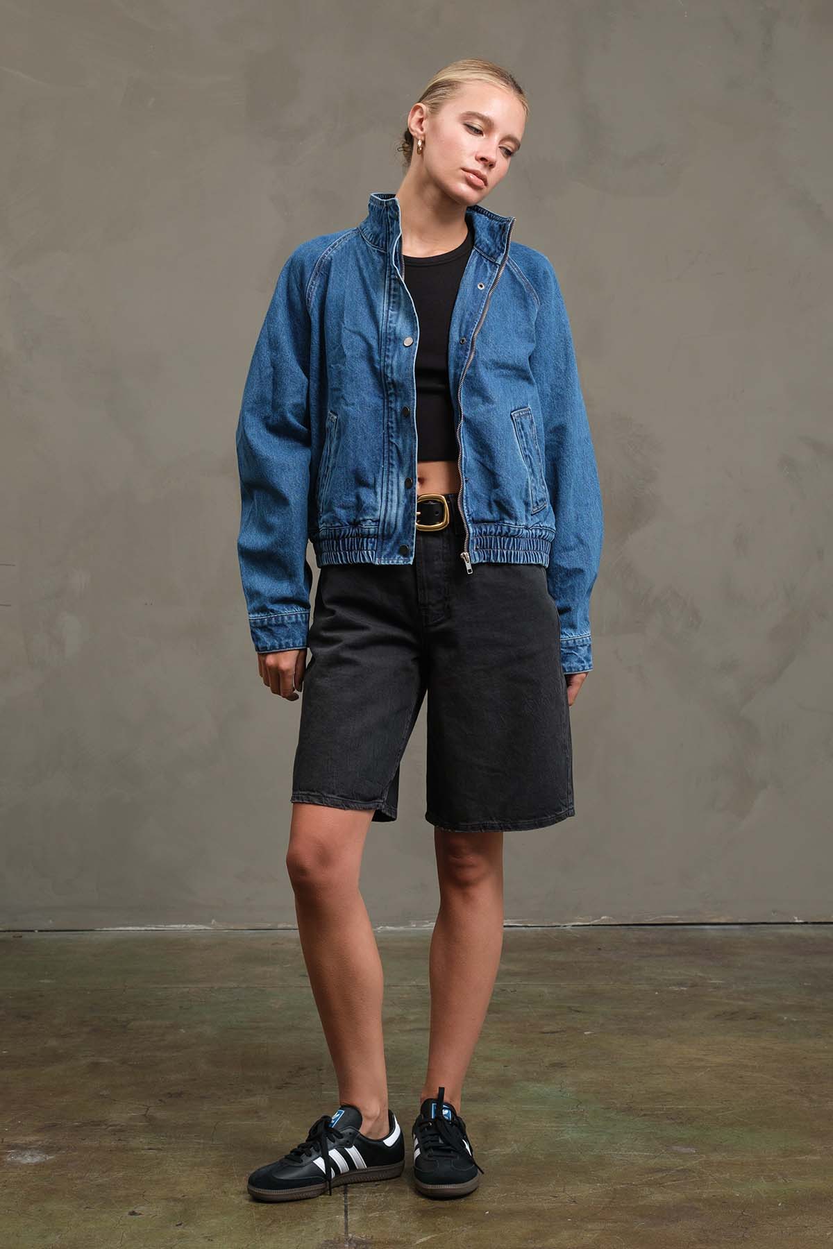 RAISONNEL - Washed Denim Bomber Jacket