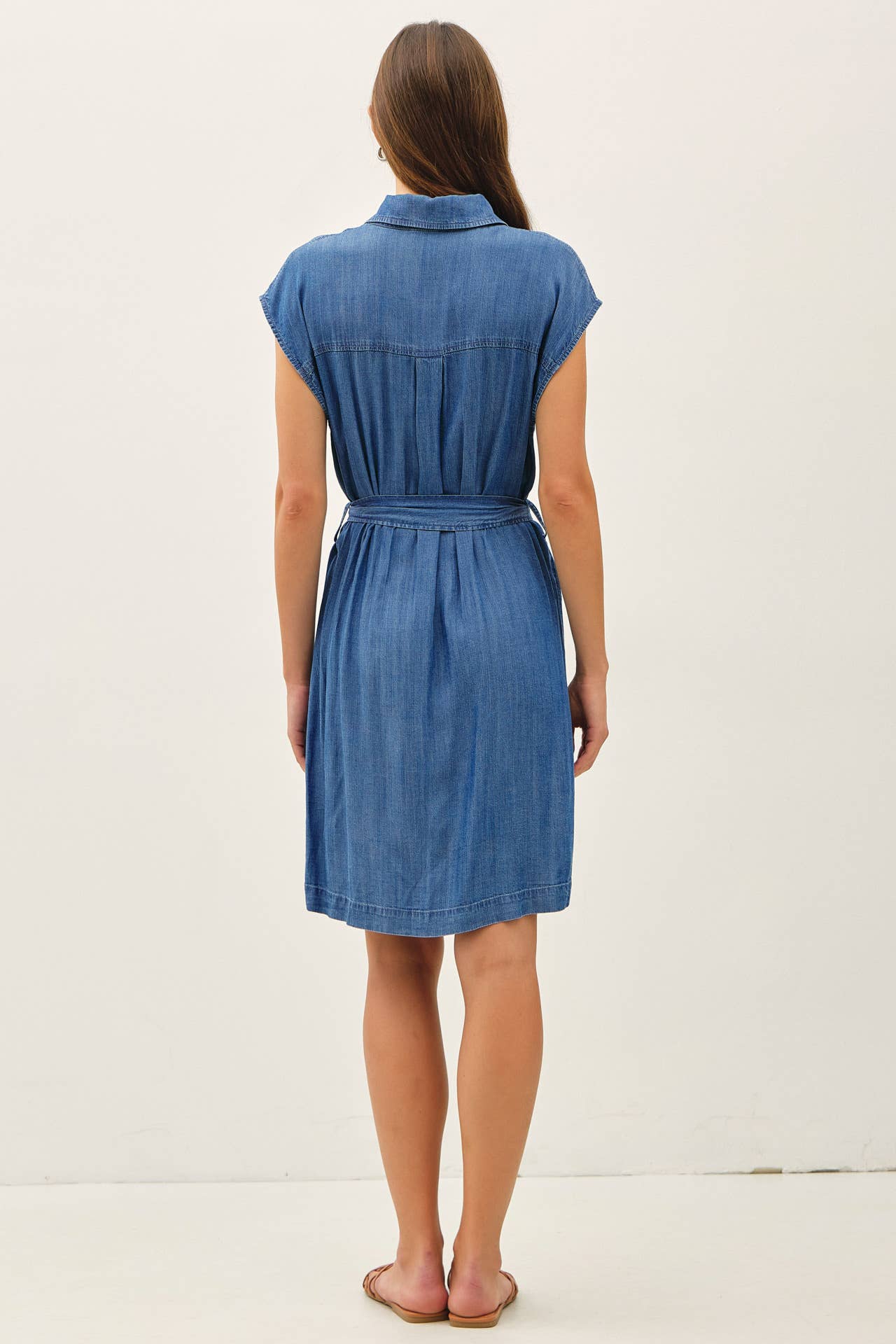 Be Cool - MINI DENIM LOOK TENCEL BUTTON UP DRESS WITH POCKETS