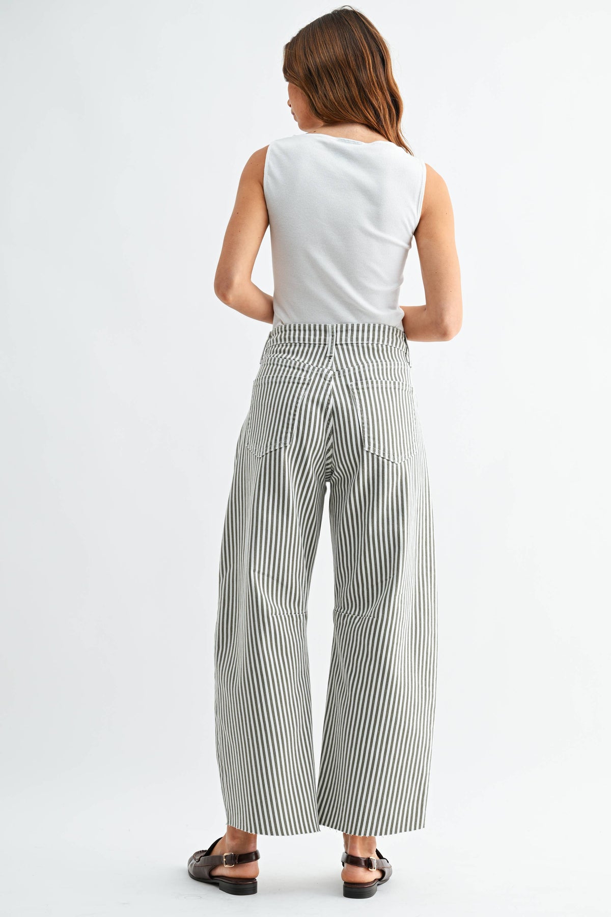 JUST BLACK DENIM - Raw Hem Barrel Jean w/ Seams - OLIVE STRIPE - BP473J