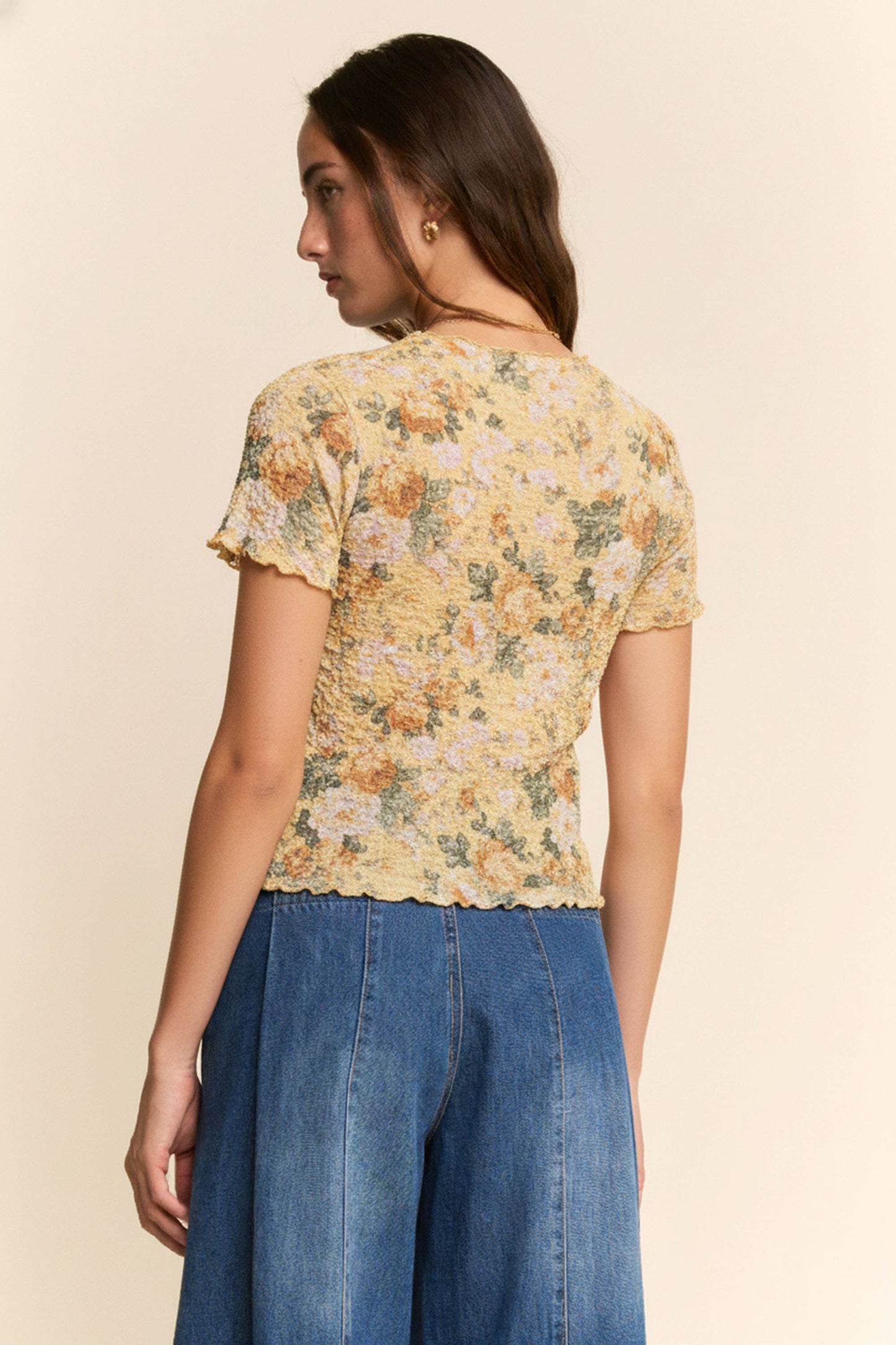 Davi & Dani - LETTUS HEM DETAIL PRINTED MESH LACE TOP