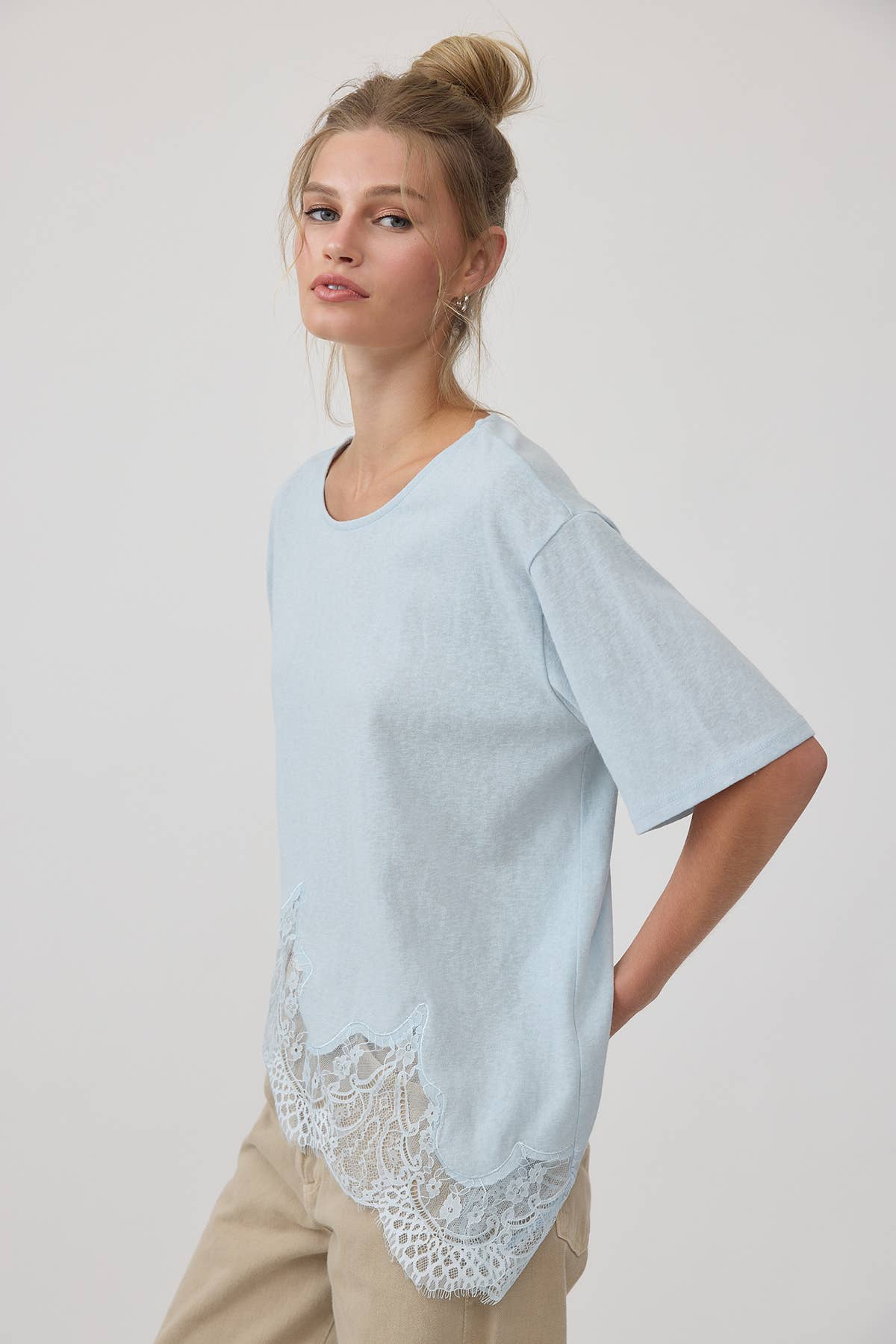 RAISONNEL - Slub Knit Lace Hem Tee - RTK1154