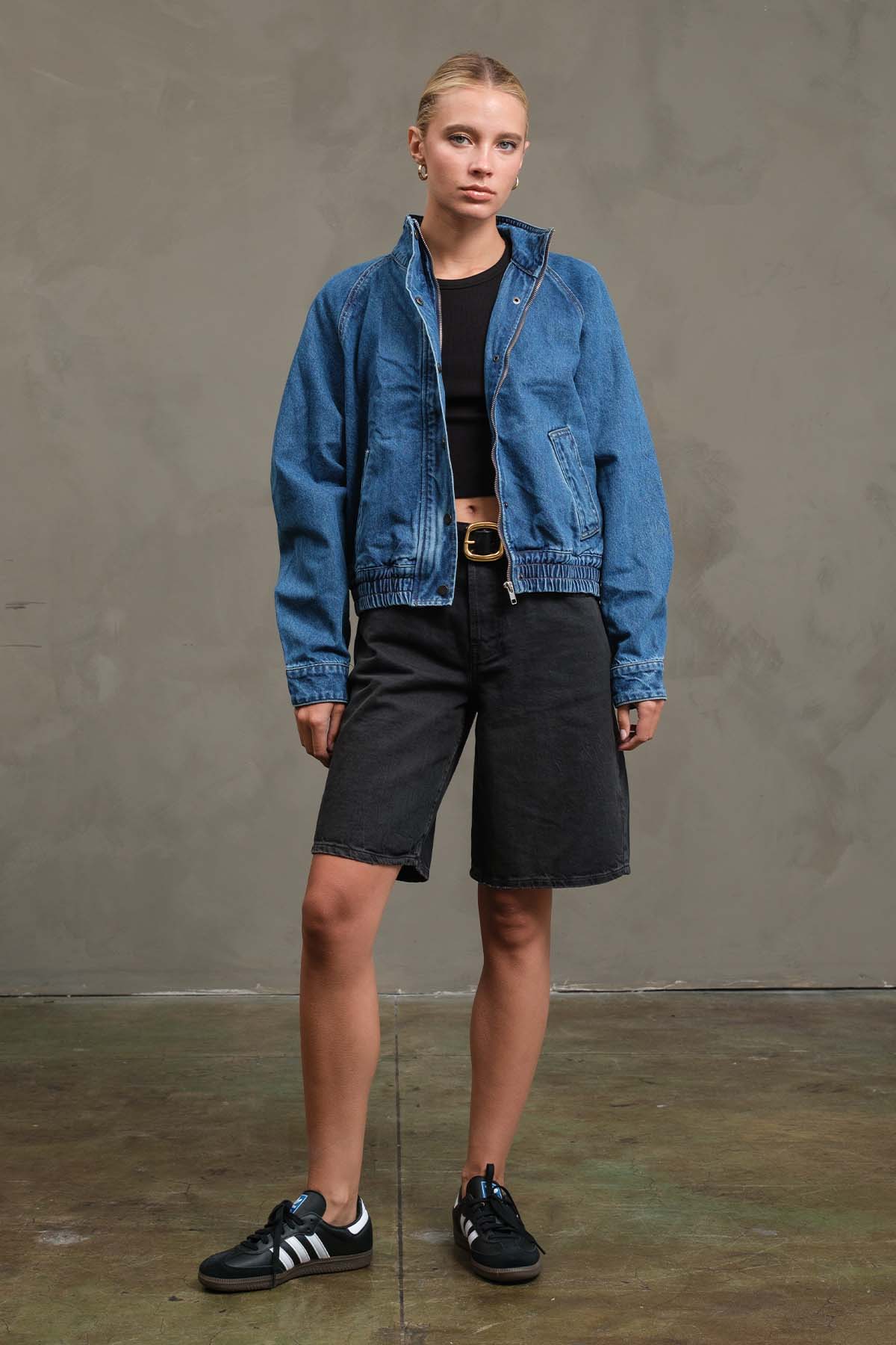 RAISONNEL - Washed Denim Bomber Jacket