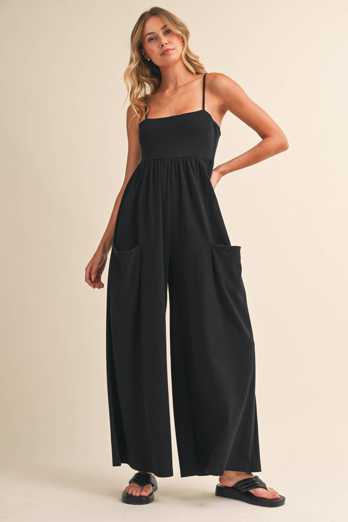 Klesis -STRAPPY EMPIRE-WAIST WIDE-LEG JUMPSUIT