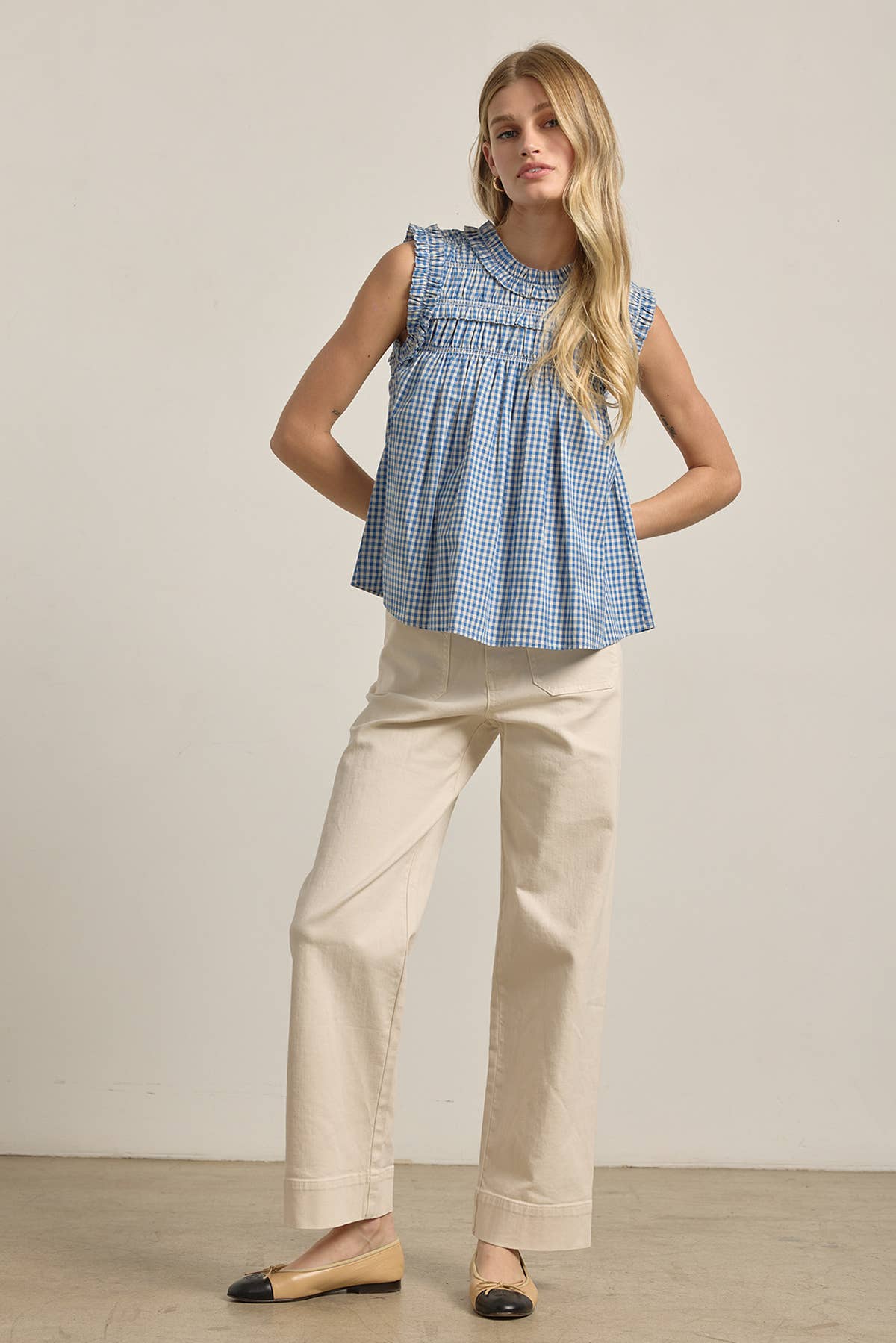 RAISONNEL - GINGHAM RUFFLE BLOUSE