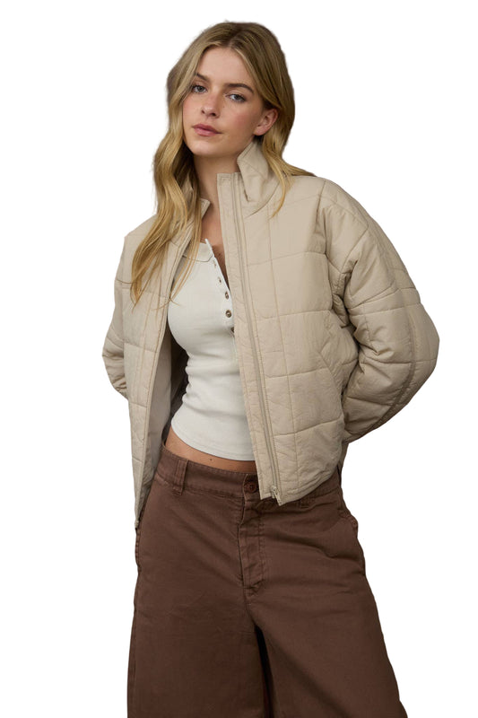 Blu Pepper - Quilted Square Zip-Up Puffer Jacket