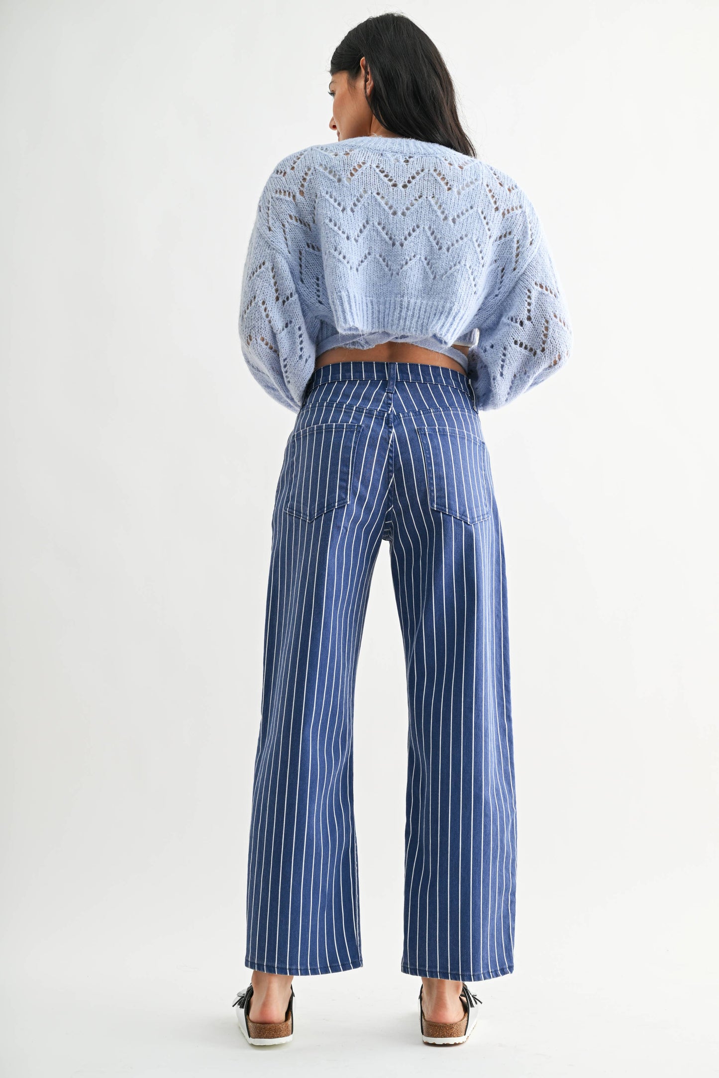 JUST BLACK DENIM NAVY STRIPE - Barrel Jean