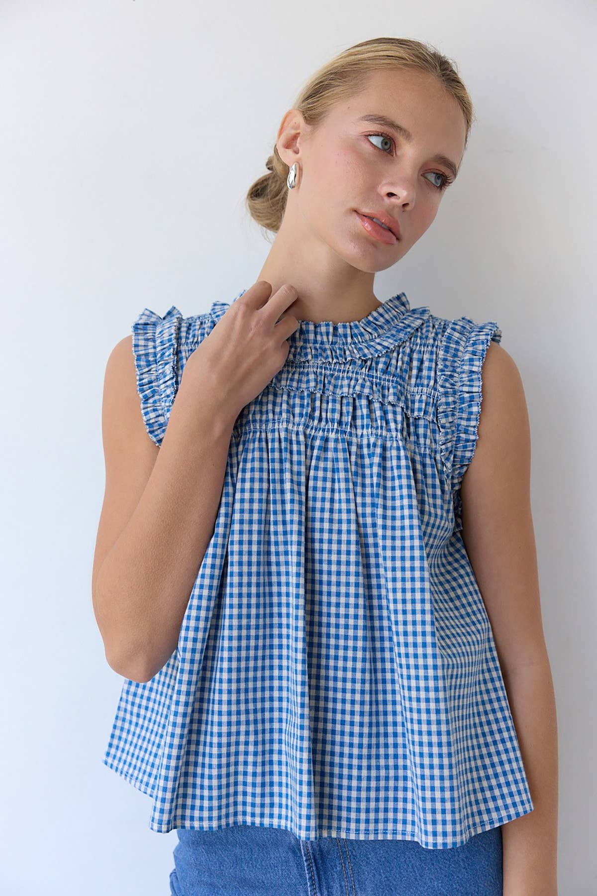 RAISONNEL - GINGHAM RUFFLE BLOUSE