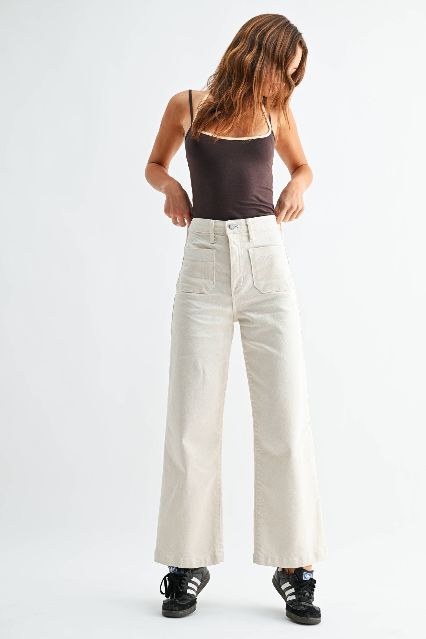 JUST BLACK DENIM Cream Patch Pocket Wide Leg