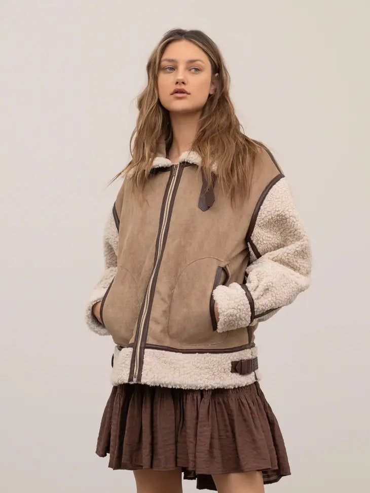 Belted Mustang Faux Shearling Jacket
