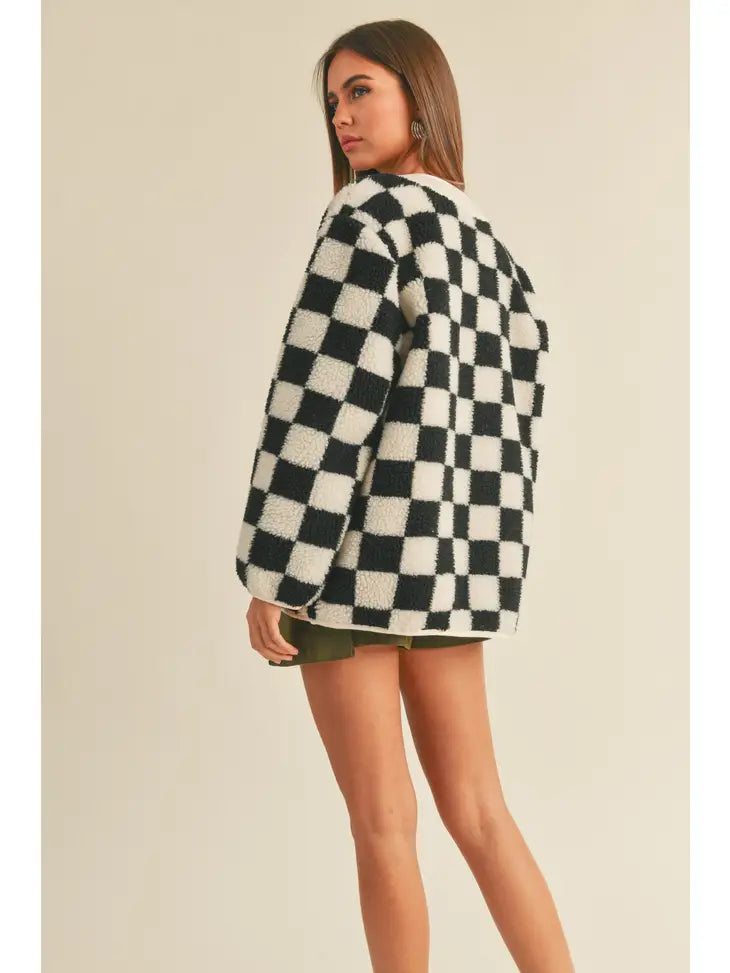 Checker Pattern Oversized Jacket