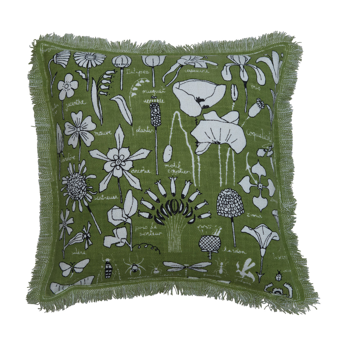 18&quot; Embroidered Pillow with Garden Print &amp; Fringe