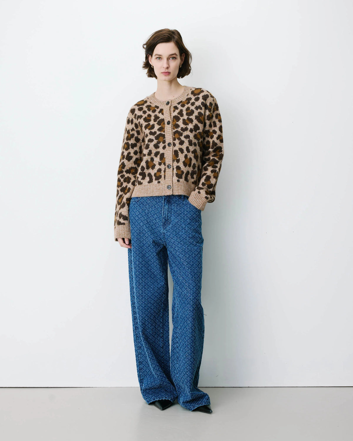Grace & Mila Crew Neck Cardigan Leopard