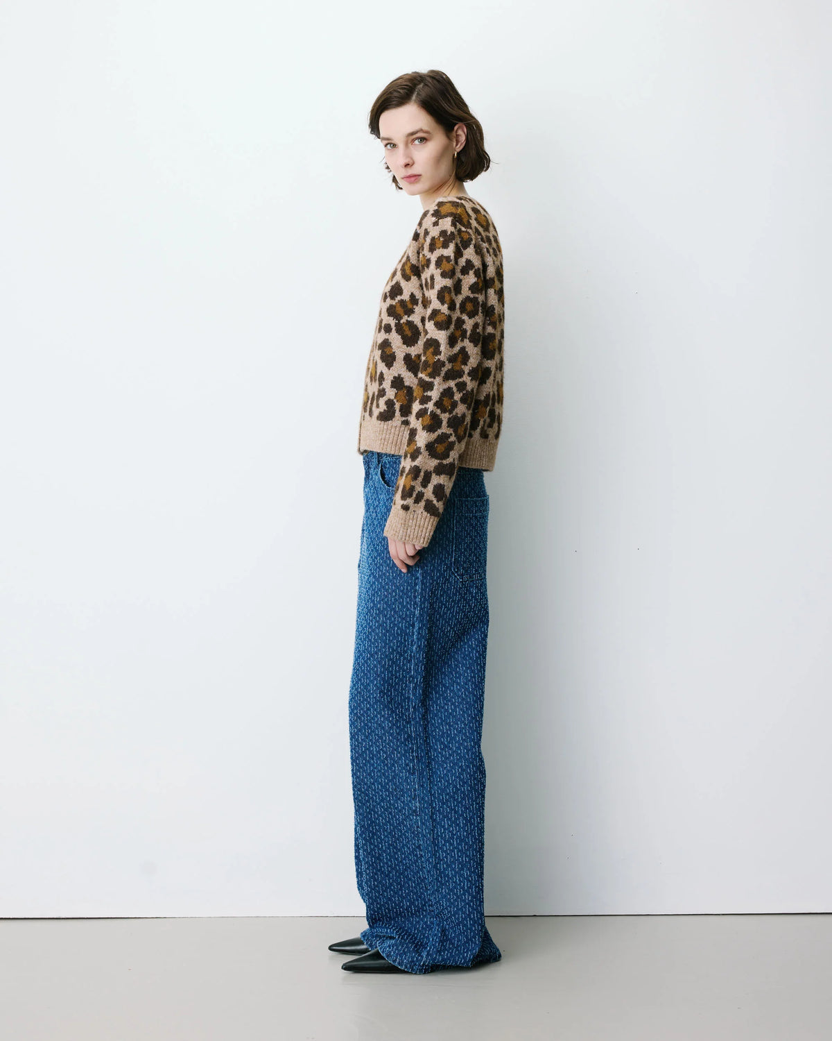 Grace & Mila Crew Neck Cardigan Leopard