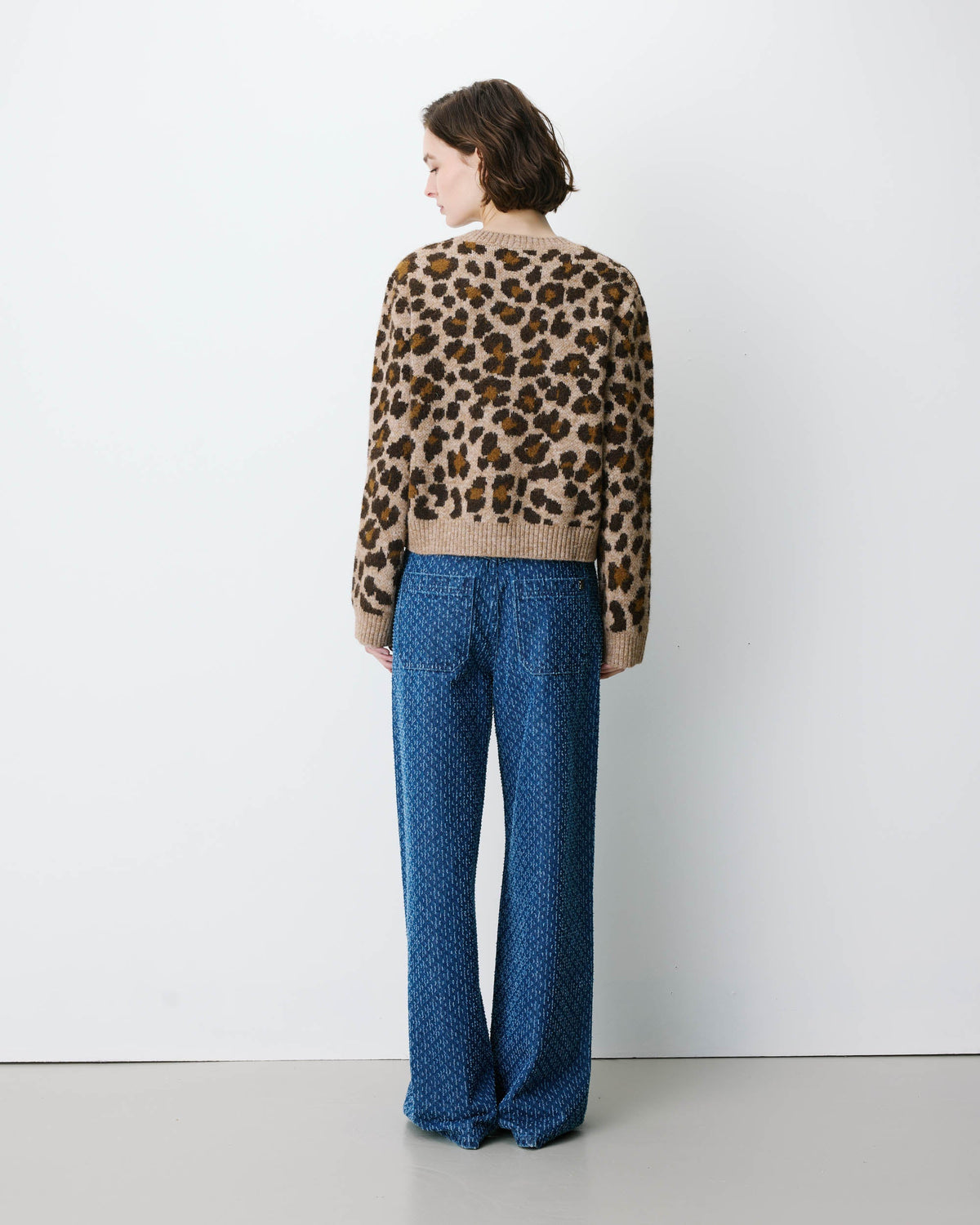 Grace & Mila Crew Neck Cardigan Leopard